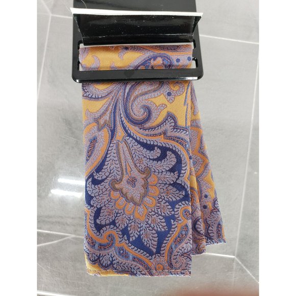 Pierre Cardin Holiday Orange Blue‎ Paisley Reversible Dress Pocket Square Scarf - Picture 1 of 7